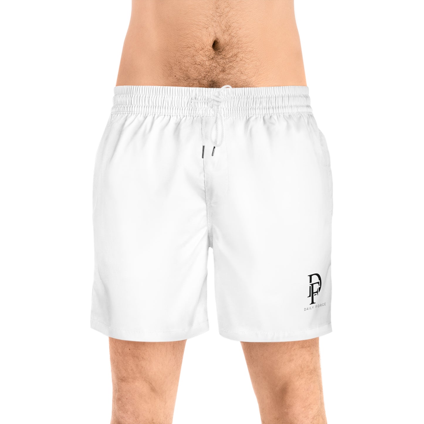 Men's Swim Shorts With  Square logo White Drawstring Male Front