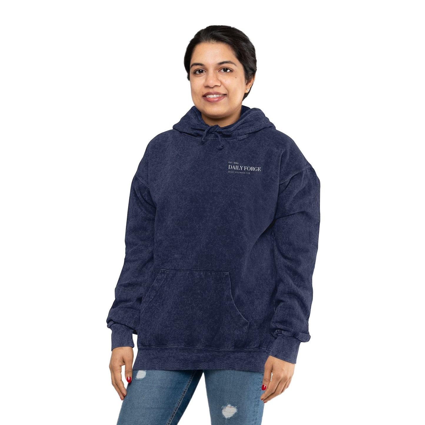 Navy Mineral Wash Designer Hoodies Female Front