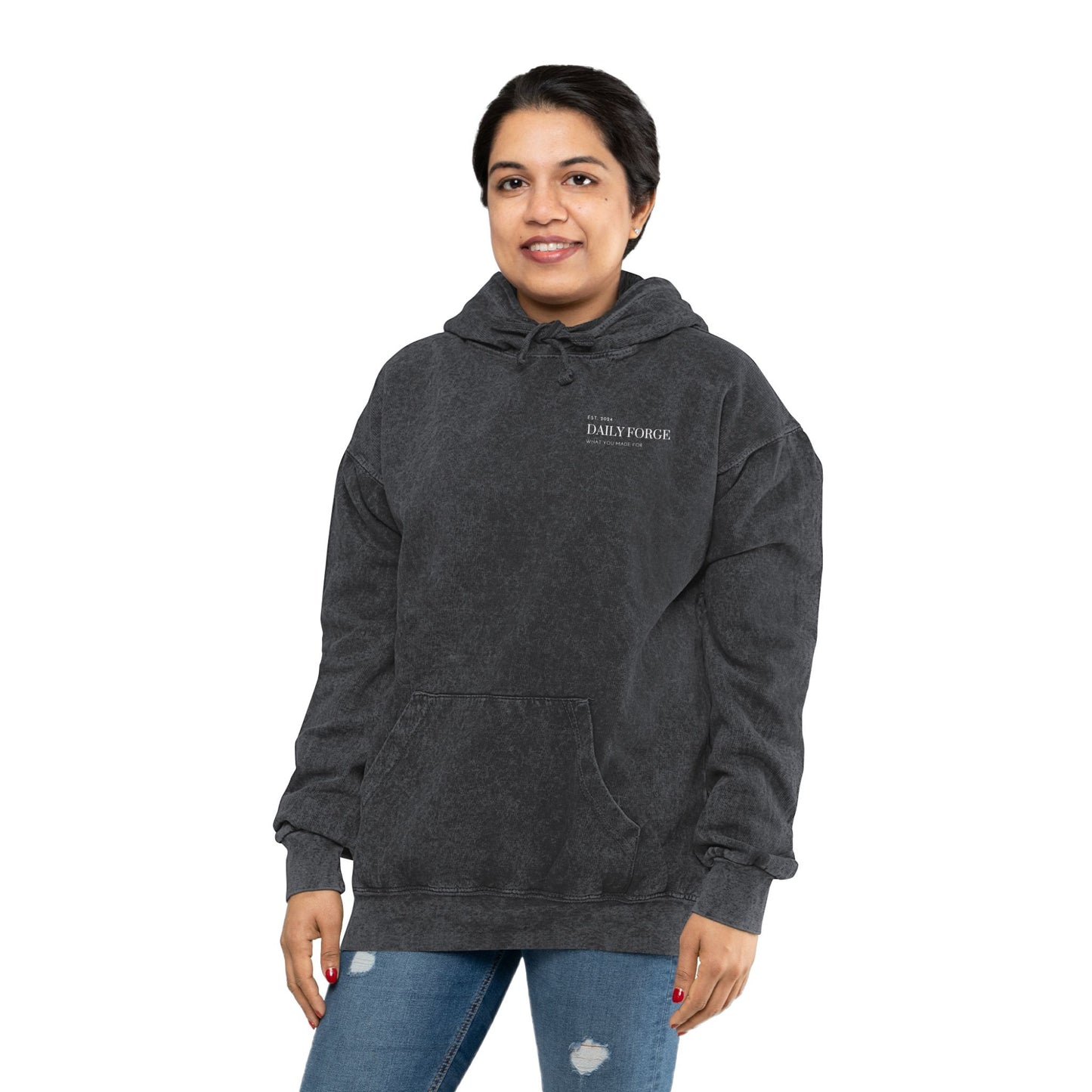 Black Mineral Wash Designer Hoodies Female Front