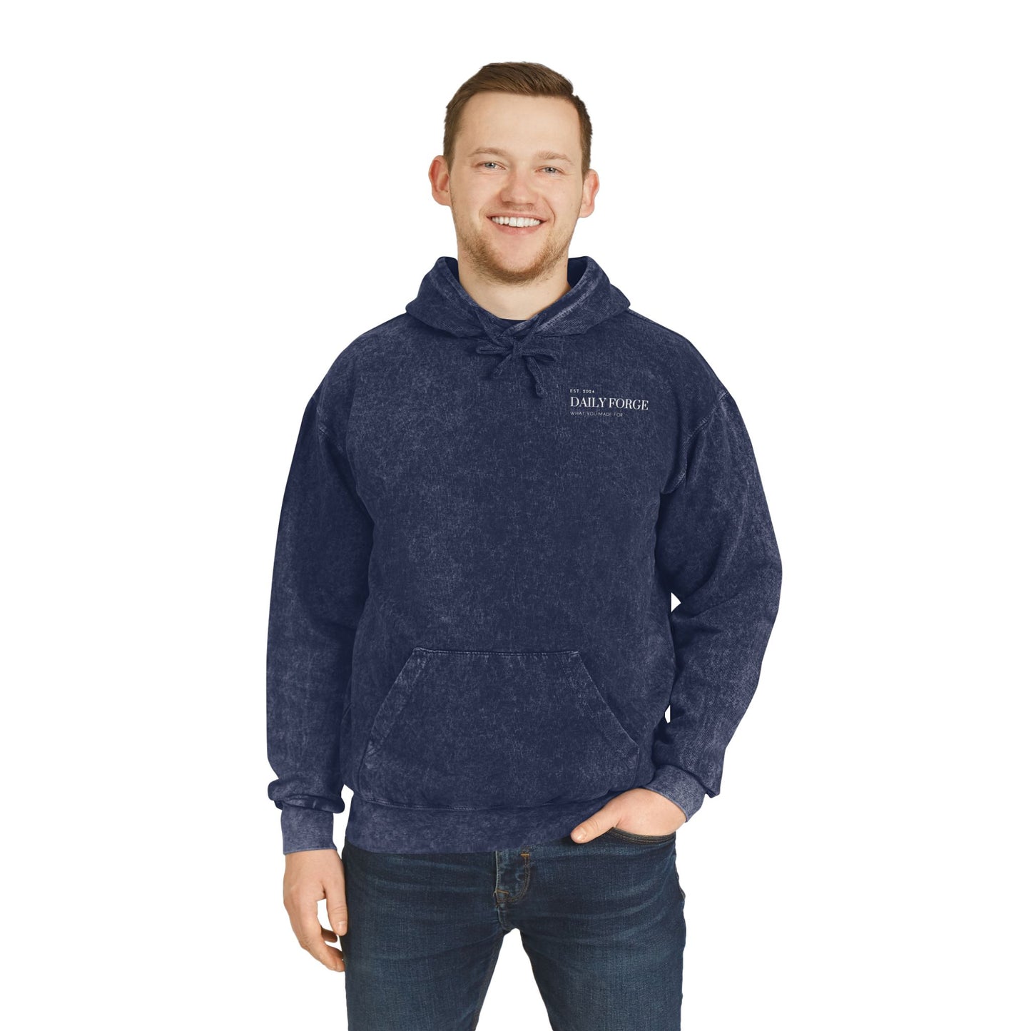 Navy Mineral Wash Designer Hoodies Male Front