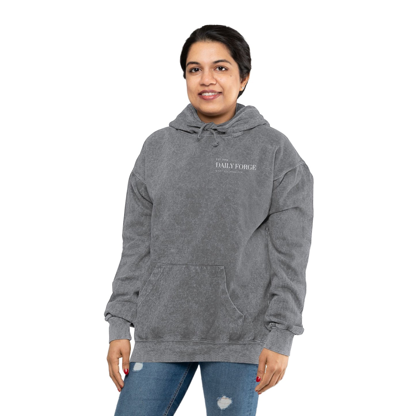 Grey Mineral Wash Designer Hoodies Female Front