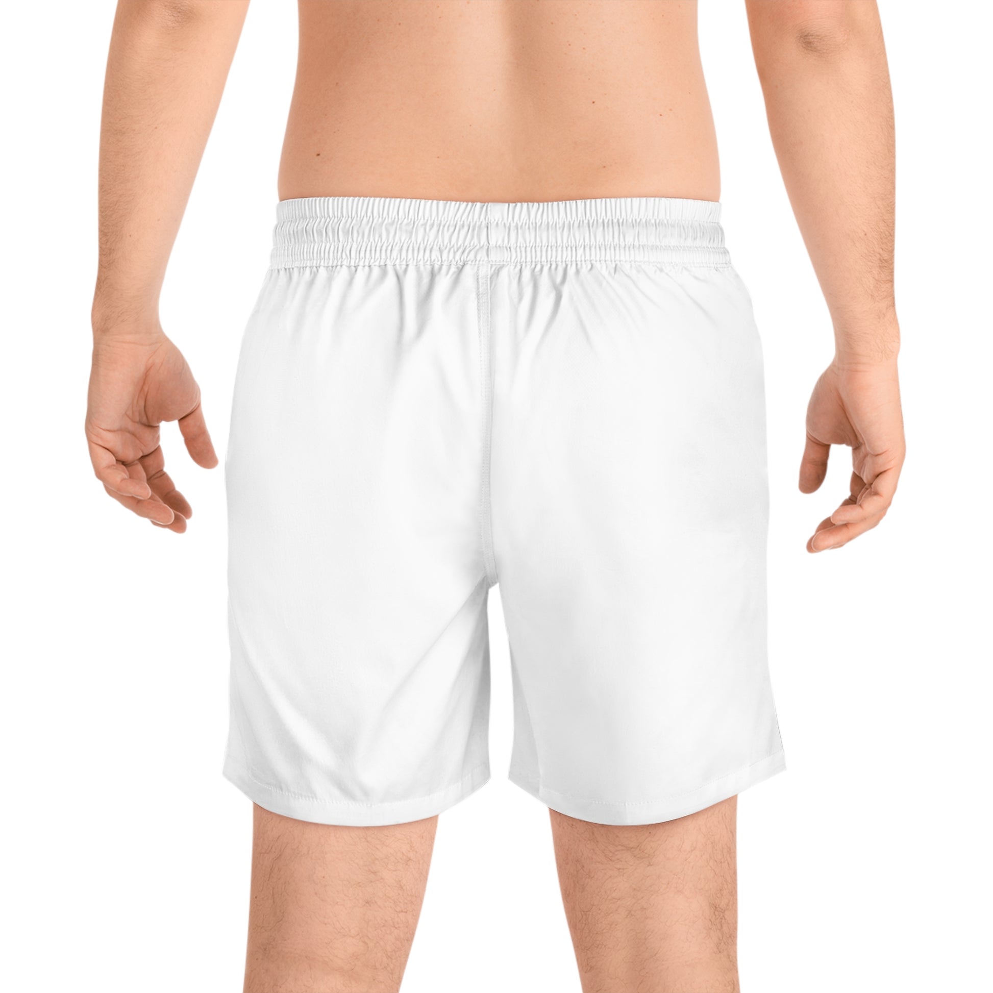 Men's Summer Swim Shorts White Drawstring Male Back