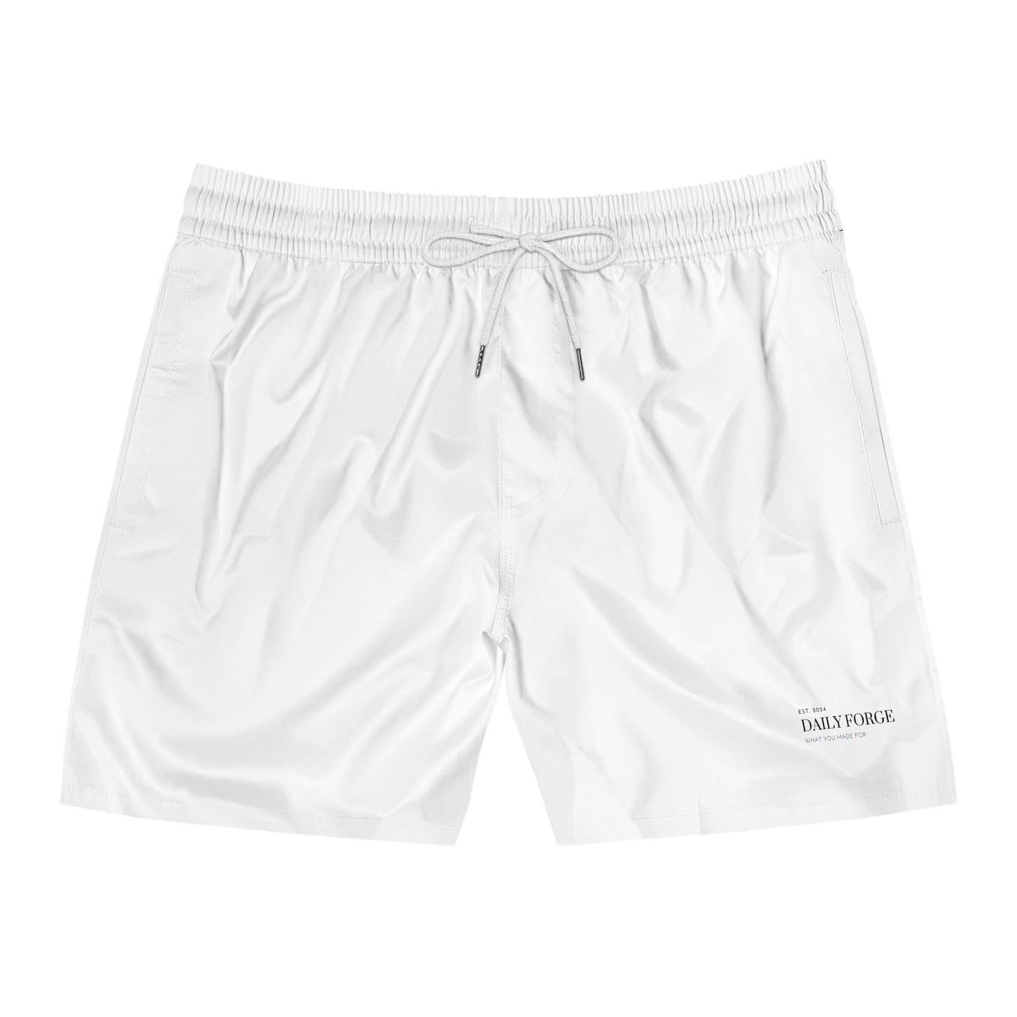 Men's Summer Swim Shorts White Drawstring Front