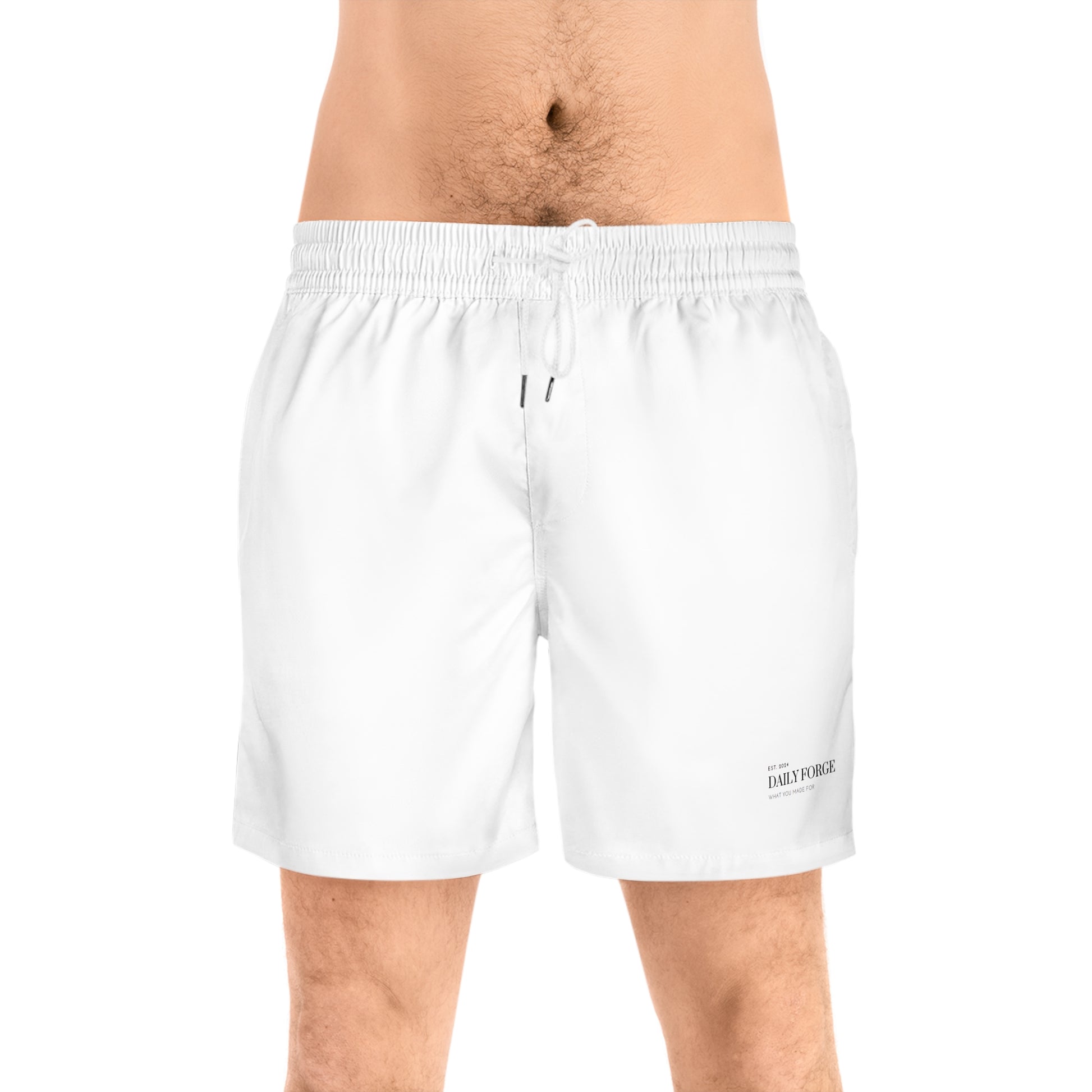 Men's Summer Swim Shorts White Drawstring Front Male